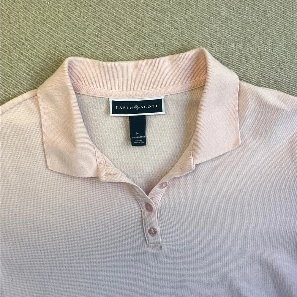 Karen Scott Pink Polo Shirt Womens Medium Casual Preppy Golf Top - Picture 3 of 6